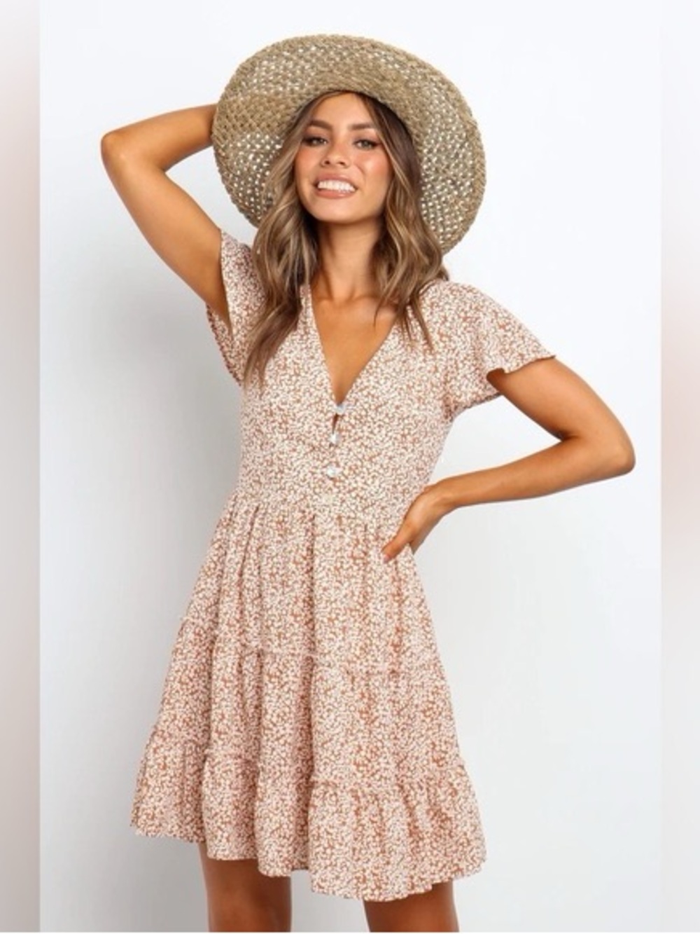 Petal & Pup Beige Floral Mini Dress
